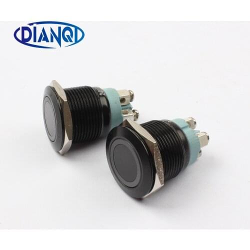 19mm Metal aluminum Push Button Switch flat round illumination ring Momentary 1NO press screw terminal 19HX.F.L.BK