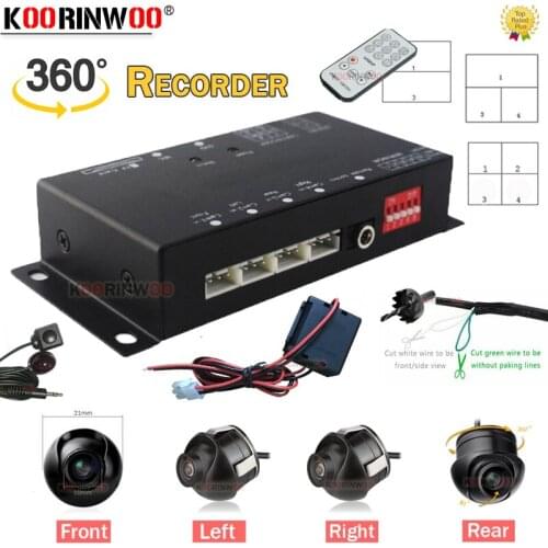 Koorinwoo Multifunction 360 Car Recording Camera Cycle DVR Split Box 4 ways Left Right Side Front Rearview camera For Car Player