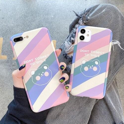 Cartoon Rainbow Silicone Phone Case for iphone 11 Pro 12 Pro Max 7 8 Plus X XS XR SE2020 Cute Bear All Inclusive Cover