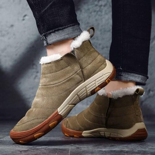 Winter Cotton Boots Mens Casual High-top Shoes Plus Cashmere Men Shoes Fur Warm Outdoor Hiking Shoes Mens Boots Large Size 39-4