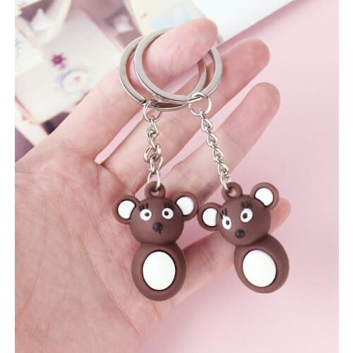 New Mini Cute Bear Rat Charms Key Chain & Key Ring PVC Rubber Silicone Mouse Souvenir Gift Fashion Keychains for Women Girls