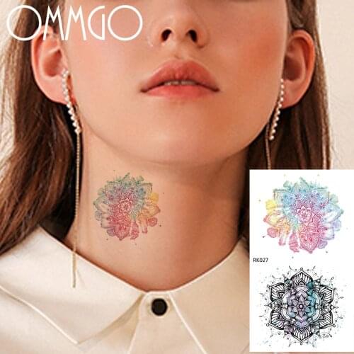 OMMGO Watercolor Henna Mehndi Mandala Flower Temporary Tattoo Sticker Body Art Arm Neck Fashion Tribal Women Fake Tatoo Paste