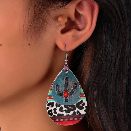 Wholesale European and American New Product Color Personality Cactus Leopard Ruby Double Drop Earrings Wholesale Jewelry