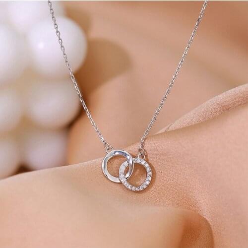 925 Sterling Silver Double Circle Pendant Necklace Shiny Zircon Simple Choker CZ Wedding Gift For Girl Fine Jewelry