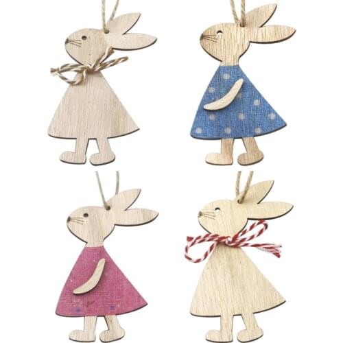 Easter Rabbit Wooden Pendant Rabbit Hanging Crafts Easter Decoration Home Diy Easter Party Decoration Dropshipping