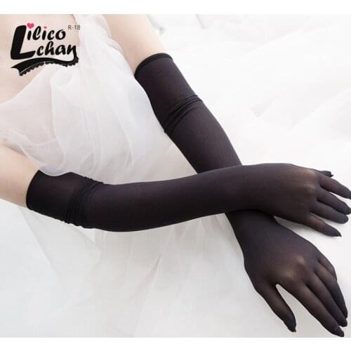 Sexy Thin Transparent Hollow Breathable Long Gloves Seamless High Elasticity Solid Women Man White Black Stocking Gloves
