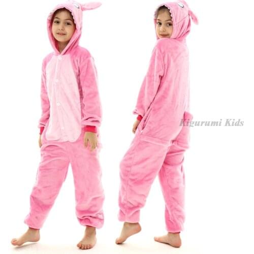 Kigurumi Bunny Pink Flannel Kids Girl Onesie Unicornio Pajamas Winter Soft Warm Anime Cosplay Costumes Rainbow Dragon Hooded Pjs