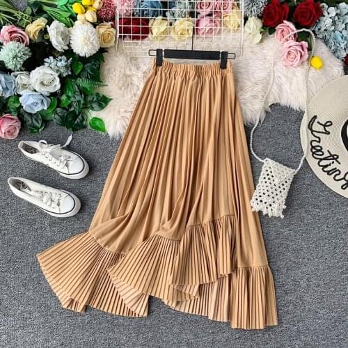 Pleated Spring Summer Women A Line Long Skirt Green korean Skirts Womens Faldas Mujer Moda 2020 KJ5242