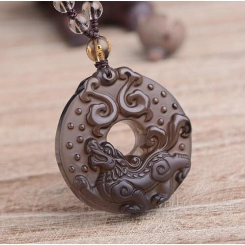 Lucky stone crafts Black Obsidian Stone PiXiu Pendant Necklaces Manual Fashion Jewelry For Gift