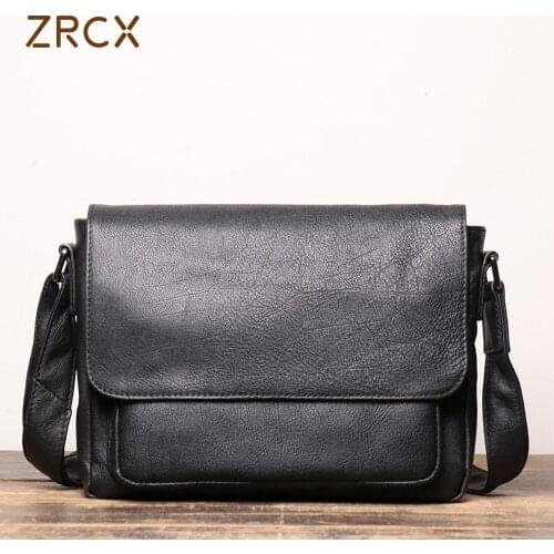 ZRCX Casual Men Crossbody Bag Genuine Leather Fashion Shoulder Bag High Quality Leather Original Messenger For 10.5 Inch iPad