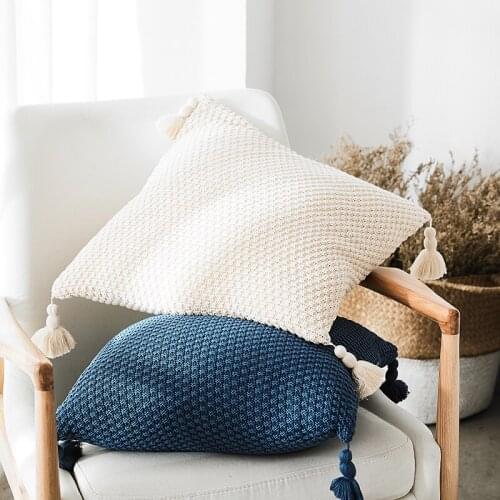 Simple Nordic Style Cusion Cover with Four Tassel Pineapple Lattice Cotton Pillow Cover for Sofa Decoration Pillow Cushion Cover