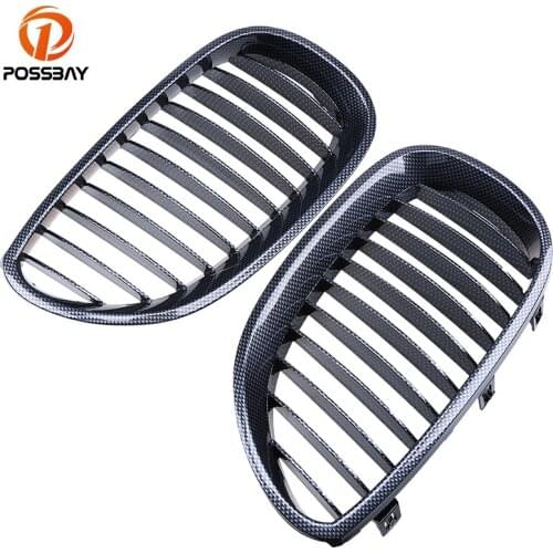 POSSBAY Car Front Kidney Hood Grilles Carbon Fiber for BMW 5-Series E60/E61 M5 545i/550i/M5 2004-2011 Front Center Racing Grills