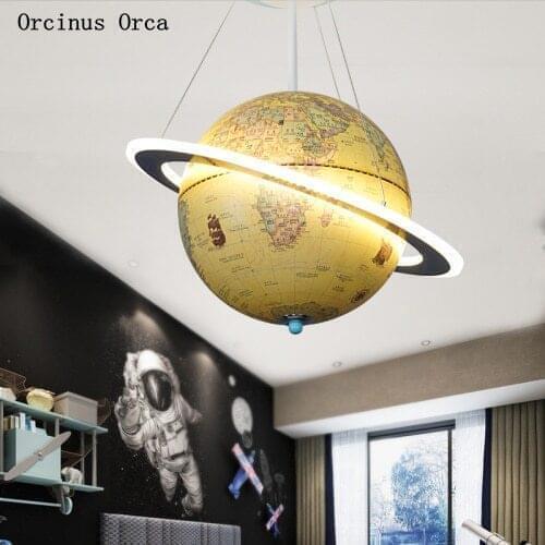 Retro globe chandelier boy bedroom children room lamp cartoon creative LED planet decoration Chandelier