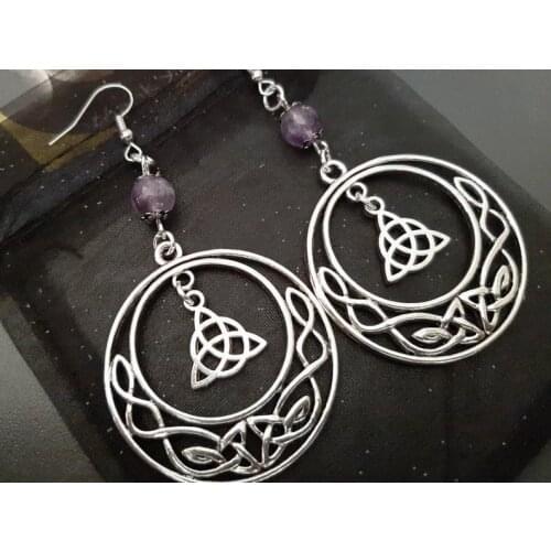 Celtic Knot Earrings,Pagan Jewlery,Celtic Jewlery, Natural Stone Earrings With Purple Bead