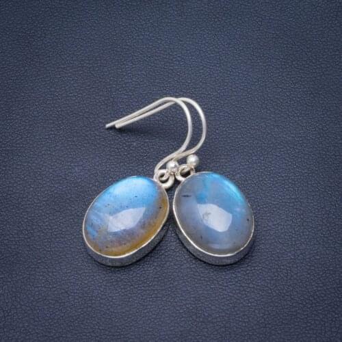 Natural Blue Fire Labradorite Handmade Unique 925 Sterling Silver Earrings 1.25" B2384