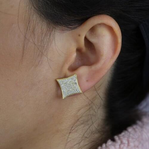 Micro pave cz earring kite shape full iced out cubic zirconia screw back street cool boy men jewelry earrings