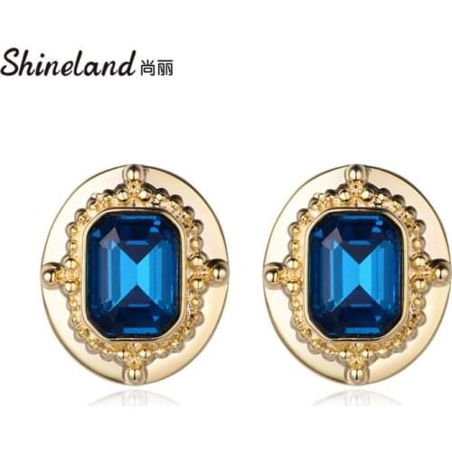 Shineland Statement Earrings 2020 Blue Geometric Stud Earrings For Women Crystal Luxury Wedding Rhinestone Jewelry High Quality