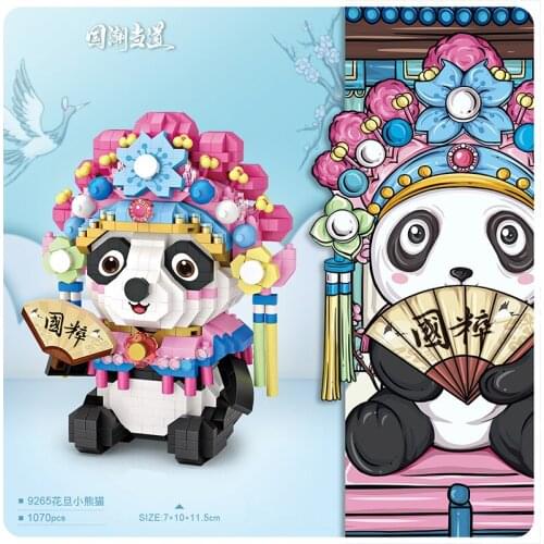 Sichuan Opera Panda in Chinese Traditional Costume Animal Model Mini Blocks Brick Building Toy for Children Gift