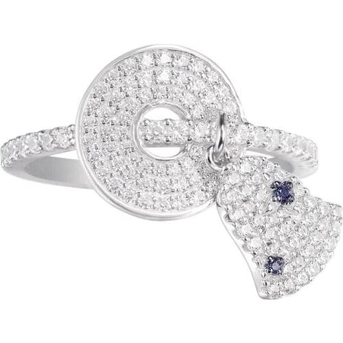 SOELLE July New Real 925 Sterling Silver Disc Bell Finger Ring Micro Pave Cubic Zirconia Stones for Women Fashion Brand Jewelry