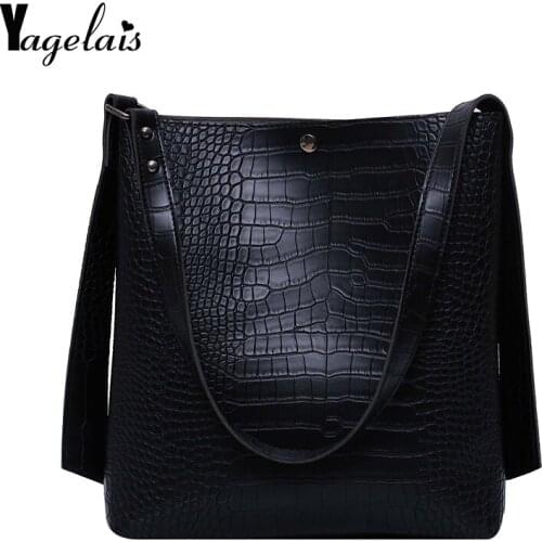 Alligator Bucket Bags Women Crocodile Pattern Handbag Capacity Casual Crocodile Shoulder Messenger Bags Ladies PU Purse