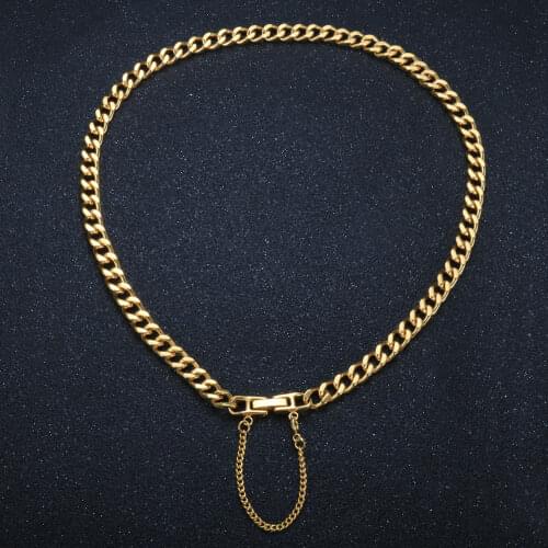 Stainless Steel Tassel Buckle Thick Cuban Chain Necklace Hip Hop Punk Choker Necklace For Women Men Couple Jewelry Gift