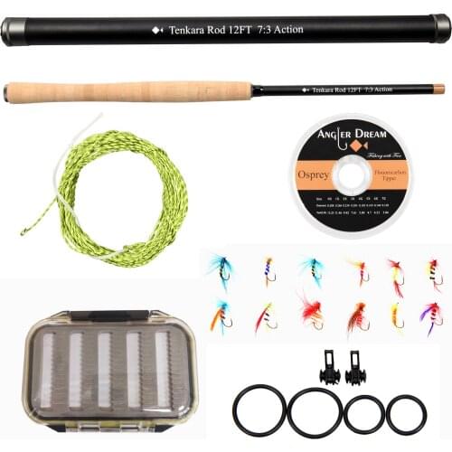 ANGLER DREAM Tenkara Fly Fishing Rod 12 13FT Portable Collapsible Carbon Fiber Ultralight Travel Rod And Fly Line Flies Combo