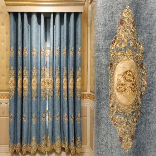 Custom curtains European Chenille Thicken shading embroidered blue livingroom bedroom cloth blackout curtain tulle drape M745