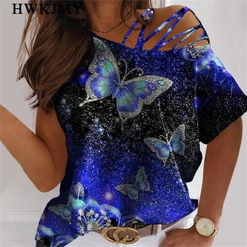Women Fashion Summer Tee Casual O-neck Short Sleeve Shirts Butterfly Printed Tops Ladies Plus Size Loose Cotton T-shirts 8XL