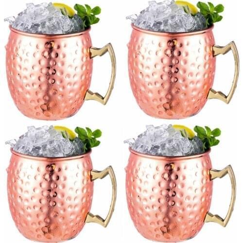 1/ 4 Pieces 550ml 18 Ounces Moscow Mule Mug Stainless Steel Hammered Copper Plated Beer Cup Coffee Cup Bar Drinkware