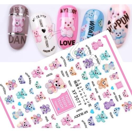 Love Bear Nail Sticker for Nails Decoration Adhesive Nails Art Stickers Decals Design Manicure Cute Pink Transfer Foil Decals