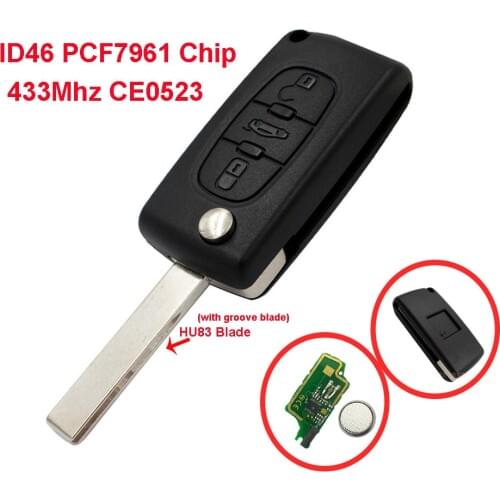 3 Buttons Filp Folding Remote Car Key For Citroen C2 C3 For Peugeot 207 307 308 407 433Mhz ID46 PCF7961 Chip Auto Accessories