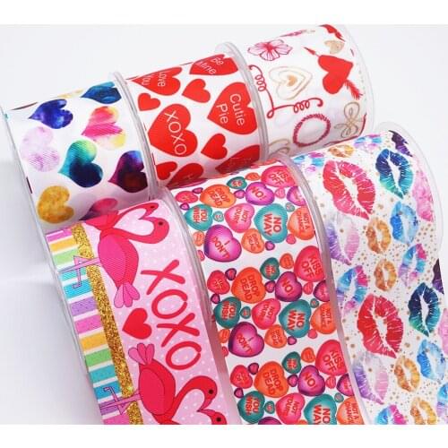Free shipping 50 yard Valentines Day printed grosgrain ribbon 26202