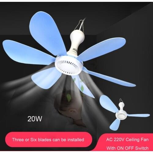 AC 220V 16.5inch Silent Household Dormitory Bed Hanging Fan 20W 6 Leaves Ceiling Fan with 180cm Cable and Switch