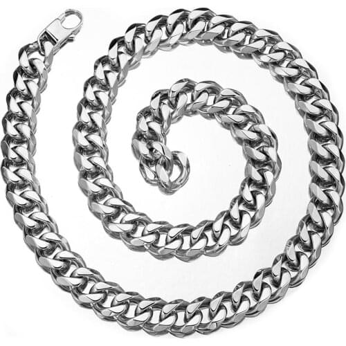 10/13/15/17/19mm Adjustable Length Choker Tail Hip Hop Rapper Stainless Steel Silver Color Womens Mens Cuban Curb Chain Necklace