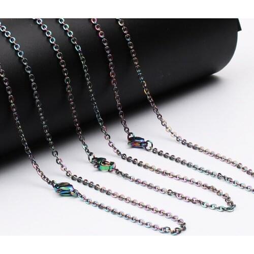 5pcs Rainbow Color 20inch (50cm) Stainless Steel Chain Necklace Link Chain With Lobster Clasp for DIY Necklace Jewelry Making