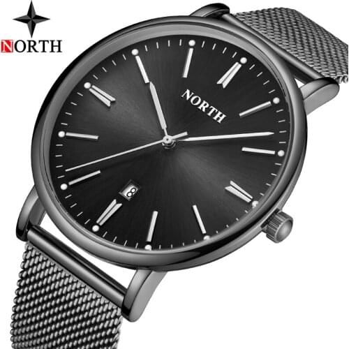 Luxury Brand Men Watch NORTH Fashion Business Mesh Steel Strap Quartz Watch Men Simple Sport Waterproof Watch Relogio Masculino