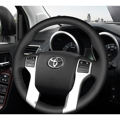 DIY Black Leather Steering Wheel Cover Custom Fit For Toyota Prado Land Cruiser Alphard Interior Accessories