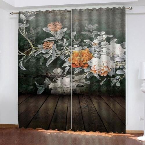 Custom black blackout curtains flower curtain 3D Window Curtains For Living Room Bedroom