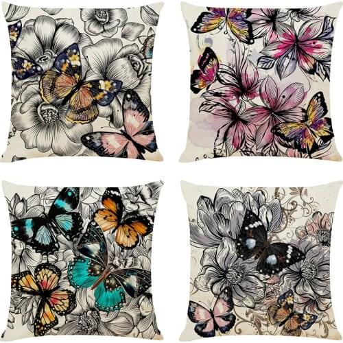 Bohemian Butterfly Print Cushion Cover Decorative Pillows Cartoon Seat Cushions Home Decor Flax Throw Pillow Sofa Pillowcase