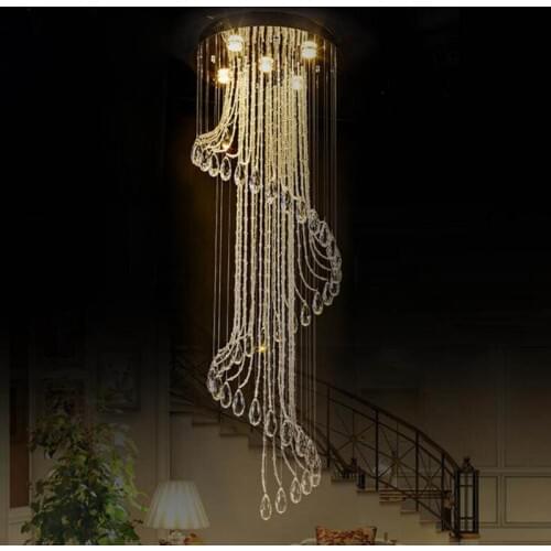 Duplex stair chandelier Hotel lobby project chandelier project Villa building middle floor living room hanging line crystal lamp