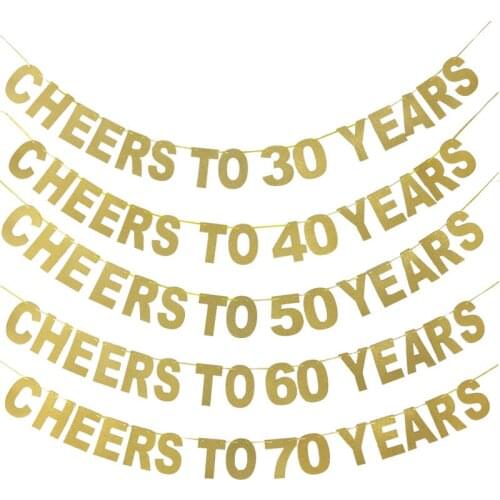 Gold Glitter Letters Banner "CHEERS TO 10-90 YEARS" Anniversary Birthday Party Decorations Adult Wedding Garland Supplies