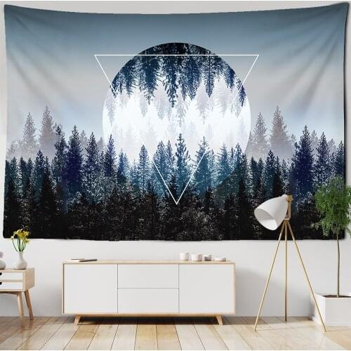 Moonlight Forest Tapestry Wall Hanging Night Sky Moon Hippie Ins Illusory Starry Sky Living Room Bedroom Home Decor