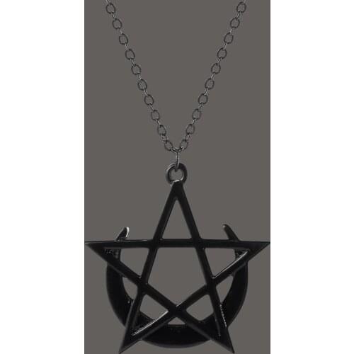Gothic Moon and Pentagram Stainless Steel Neckless for Women Black Witchcraft Necklaces & Pendants Jewelry