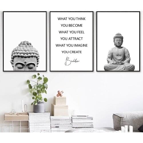 Buddha Statue Boho Wall Art Print And Poster Black White Yoga Gift Art Canvas Painting Buddha Wall Picture for Living Room Decor