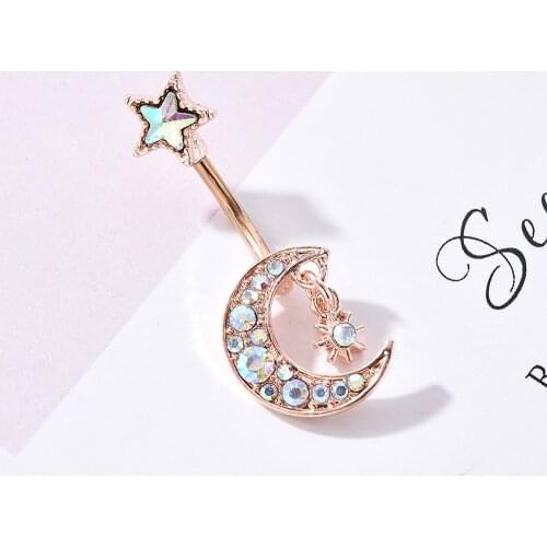 1pc Sexy Star Moon Belly Piercing Crystal Surgical Steel Navel Belly Button Rings Woman Body Jewelry Barbell Women Accessories