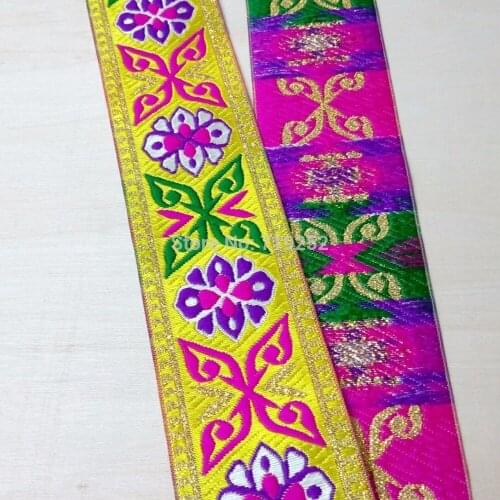 50mm 5cm 2'' Filigree Mercerizing Yellow Colorful Butterfly Costume Curtain Laciness Embroidery National Jacquard Ribbon Webbing