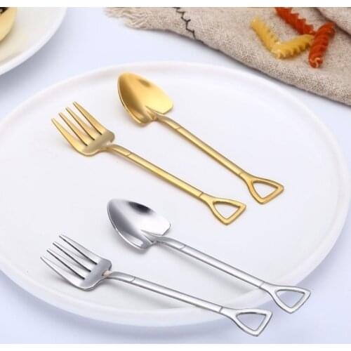 1PCS Creative Dessert Spoon Stainless Steel Coffee Stirring Spoon Shovel Fork Fruit Fork Rose Gold Stainless Steel Fruits Fork