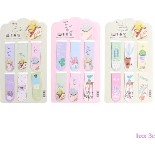 6pcs/set Fresh Cactus Magnetic Bookmarks Book Marker Page Clip Office Supplies
