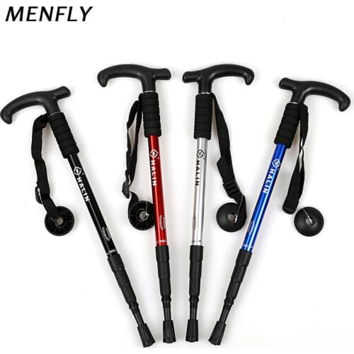 MENFLY Outdoor Hiking Trekking Poles Mountain Climbing Camping Four-section Ultra-light Aluminum Trekking Pole with Compass