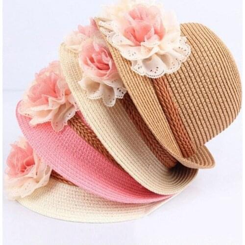 Hot fashion New Cute Fashion Girls Summer Flower Breathable Hat Straw Sun Hat Kid Baby Girl Beach Floral Beanies Gift